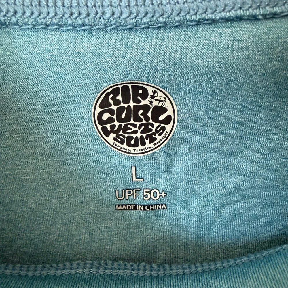 Rip Curl Mens Rash Guard Blue Black Short Sleeve UPF 50+ Swim Shirt Large